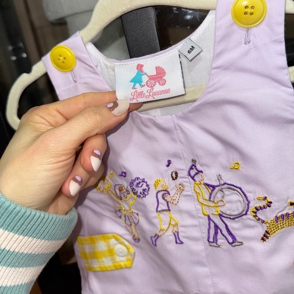 LSU embroidered jon jon band geaux tigers baby boy Louisiana shortall romper - Picture 2 of 5